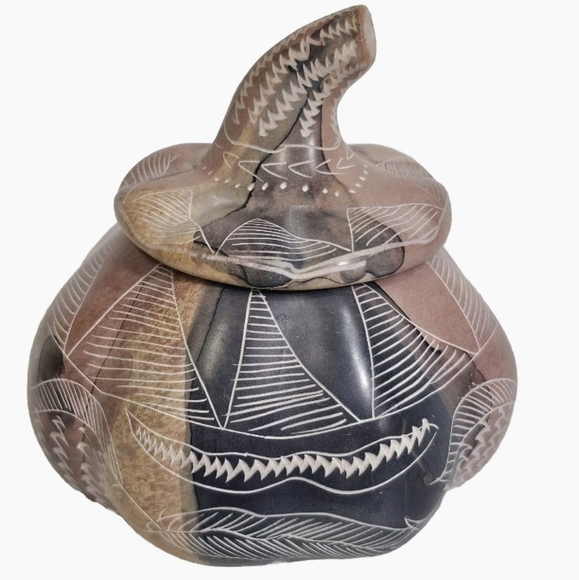 Rare Natural Soapstone Pumpkin Trinket Fall Harvest Thanksgiving Decor, Signed - Picture 2 of 8